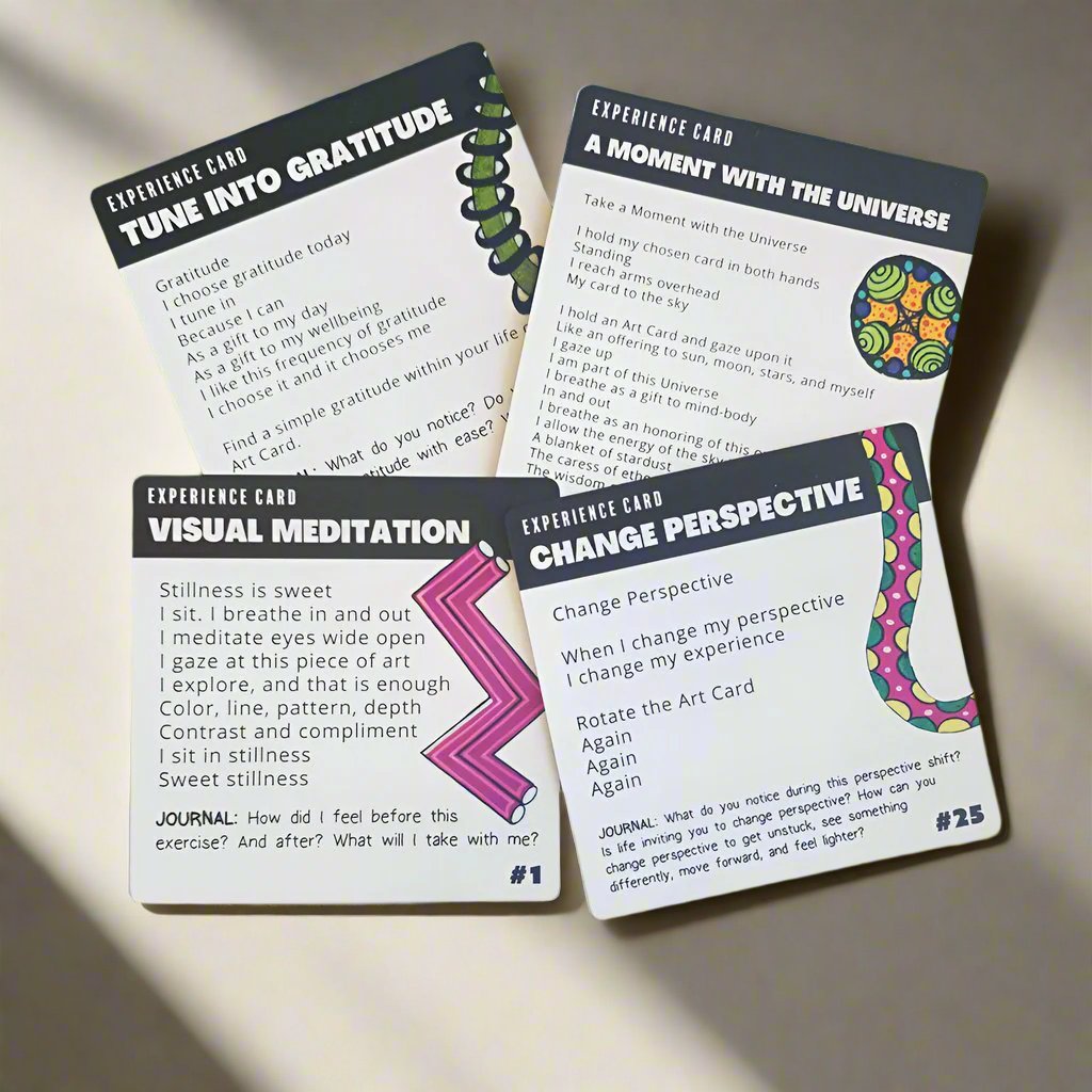 4 Exercise cards on a table with text